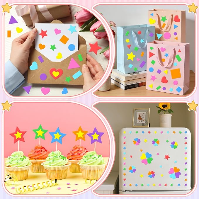 810Pcs Foam Stickers Foam Shape Stickers Colorful Self Adhesive, 8 Colors Heart - Image 8