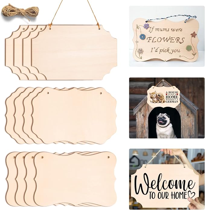 12Pcs Unfinished Wood Crafts, Rectangle-Shaped Wood Plaques by Brmeday