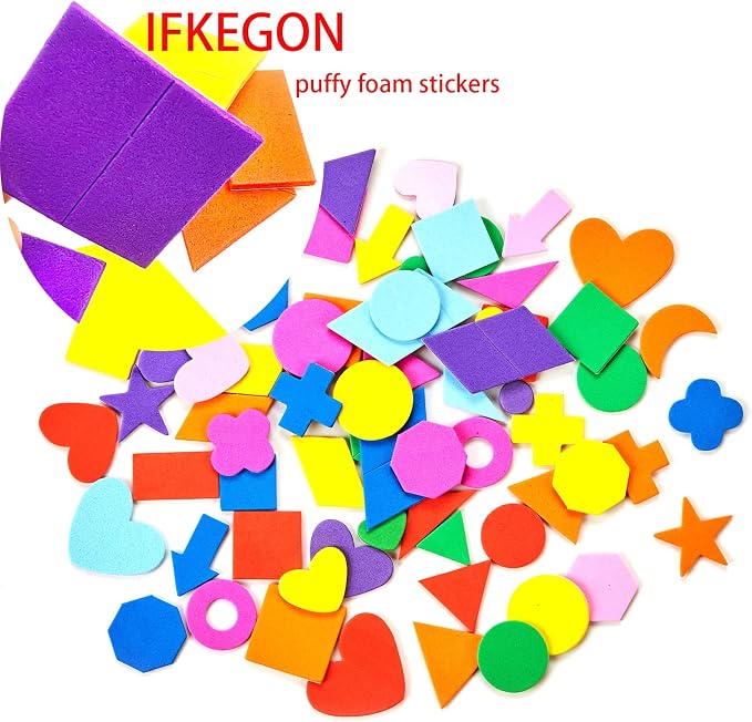 1050PCS Assorted Foam Shapes Stickers, Bulk Collage Materials | - Image 4