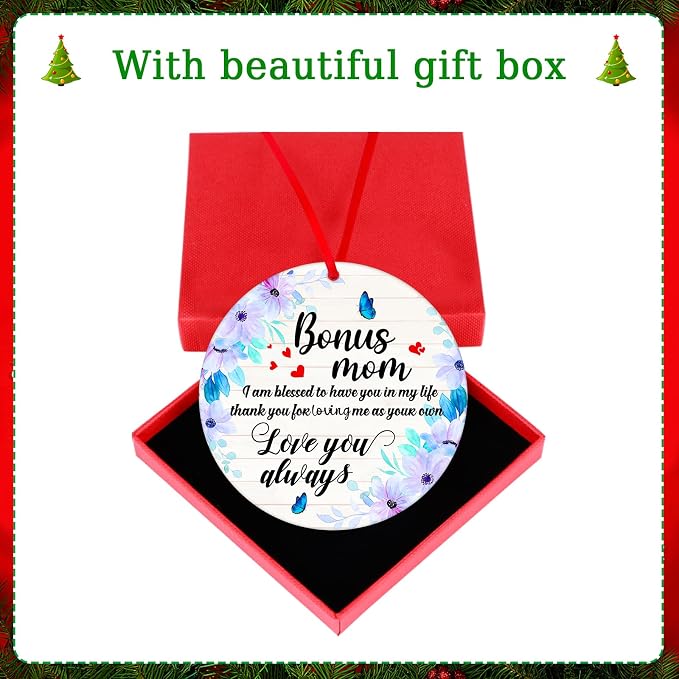 WaaHome Bonus Mom Christmas Ornaments Gifts from Daughter Son, Flower Bonus Mom - Image 6