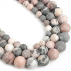 60pcs Natural Matte Pink Zebra Gemstone Beads，6mm Frosted Round Loose Stone by Yochus