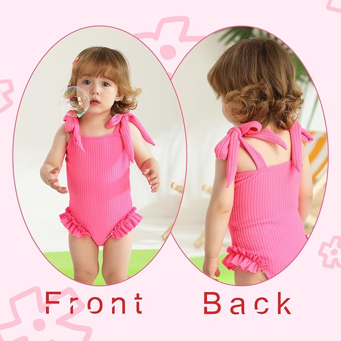 Happy Town Toddler Swimsuit Girl Solid Color Stripe One-Piece Baby Bathing Suits