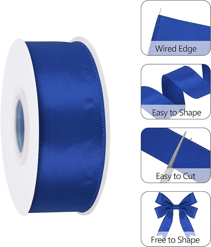 Royal Blue 1.5 Inch Continuous 25 Yards Satin Wired Ribbon - Image 3