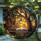 Forest Library Bookshelves Acrylic Suncatcher Stained Glass Effect Window Car by AVAGAN