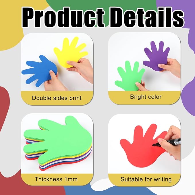 Ireer 48 Pcs Large Foam Hand Cutouts 6 Inch Assorted Color Handprint Die Cuts - Image 3