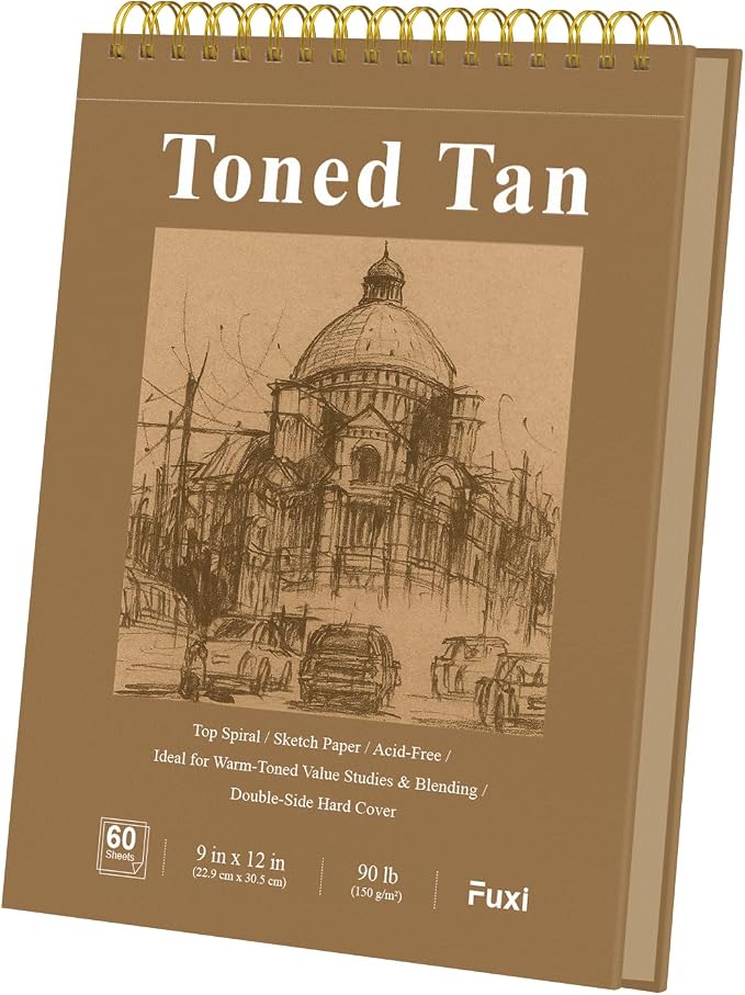 Fuxi Toned Tan Sketchbook 9x12-60 Sheet Acid Free Toned Paper, Professional by SketchBook