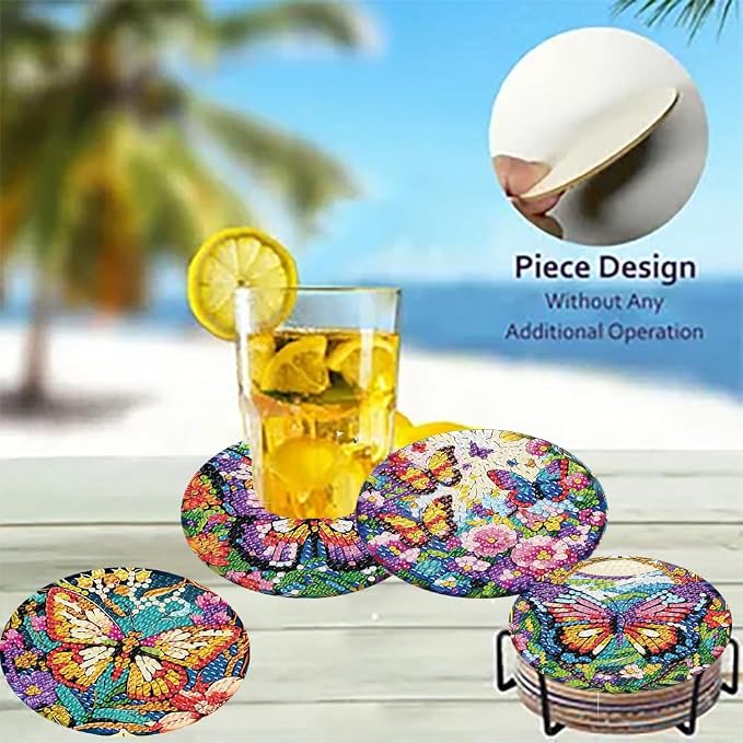 8 Pack Diamond Art Coasters, Butterfly Diamond Painting Coasters Kits | - Image 4