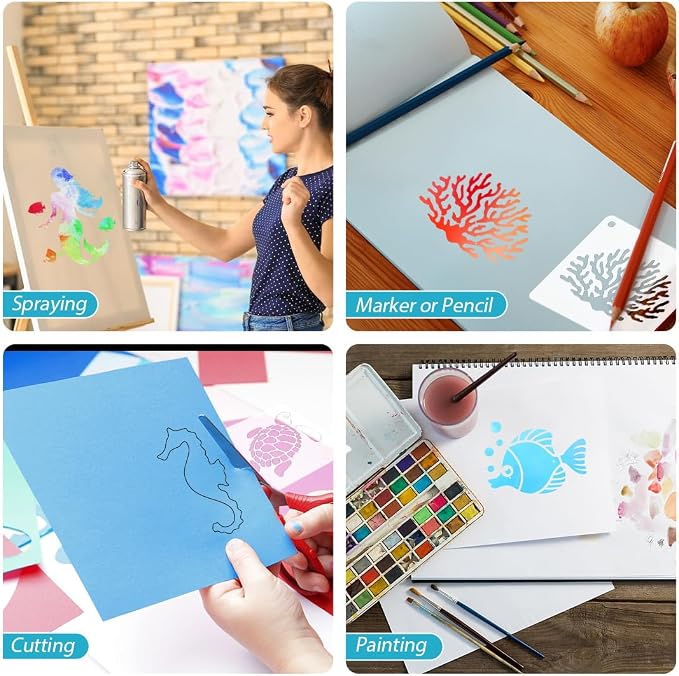 50 PCS Ocean Animal Painting Stencils Reusable Sea Stencils - Image 6
