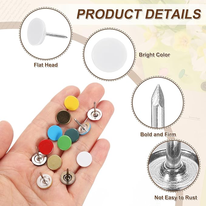 uxcell 150Pcs Upholstery Tacks, 11mmx17mm Flat Head Thumb Tack Decorative - Image 3