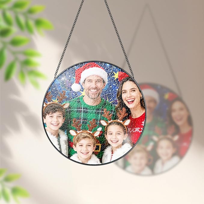 Custom Family Photo Suncatcher, Personalized Faux Stained Glass Window Hanging - Image 4