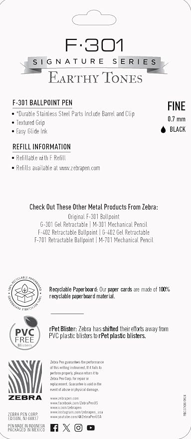 Zebra Pen F-301 Signature Series Retractable Ballpoint Pen, Stainless-Steel - Image 6
