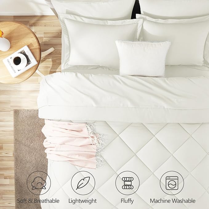 CozyLux King Size Comforter Set Ivory - Image 2