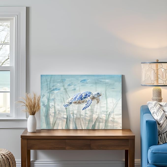 Ocean Wall Decor Blue Turtle Canvas Art Sea Grass Pictures Coastal Print - Image 4