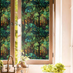 Green Brown Forest Tree Leaf Plant Vintage Stained Glass Window Films by Unknown