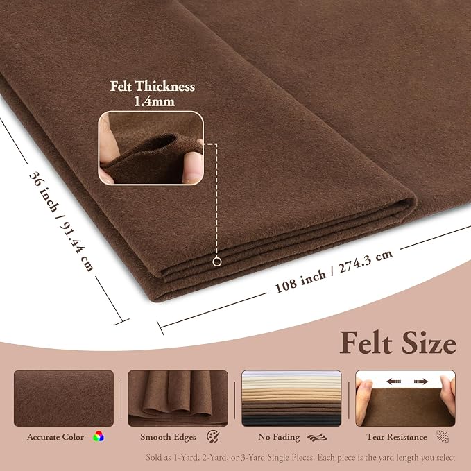Chocolate Brown Fabric Sheet 108" X 36", 1.4mm Thick Large Soft Durable - Image 2
