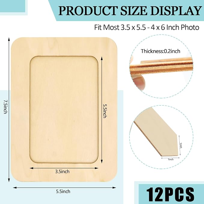 RYKOMO 12 Pieces DIY Wooden Picture Frames, Unfinished Solid Wood Photo Picture - Image 2