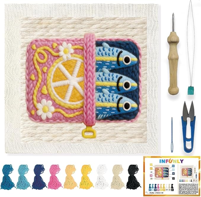 INFUNLY Fish Punch Needle Embroidery Kit 9.4 Inch Sardine Punch Needle Kit by INFUNLY