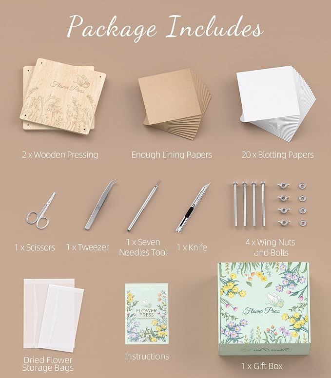 Wakhow Flower Press Kit – 11" x 11" Large Wooden Flower Presser - Image 3