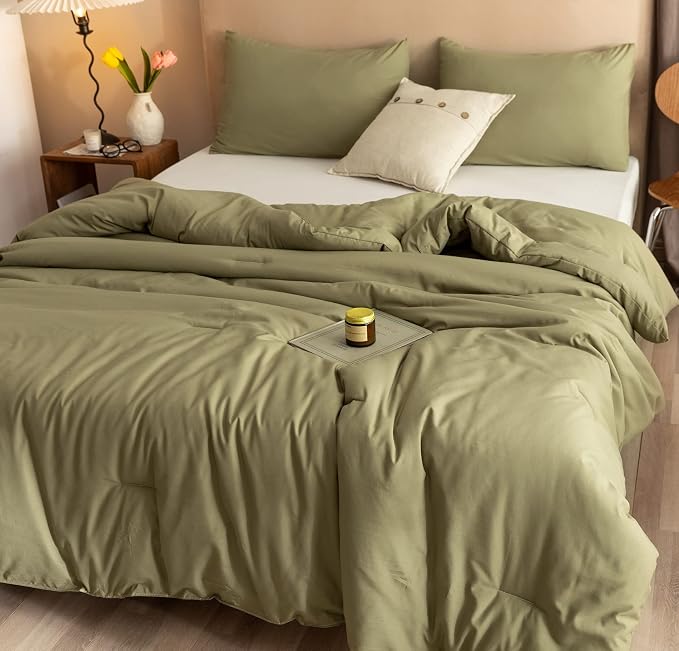 ROSGONIA California King Comforter Set Olive Green, All Season Bedding Blanket - Image 4