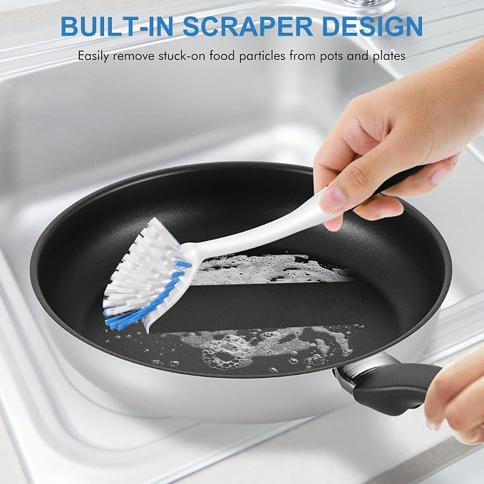 SetSail Dish Brush with Handle, 3 Pack Stiff Bristles Dish Scrubber with - Image 5