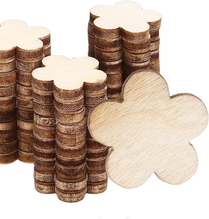PATIKIL 15mm Wooden Flowers, 50 Pack Unfinished Wood Flowers Blank Wooden by PATIKIL