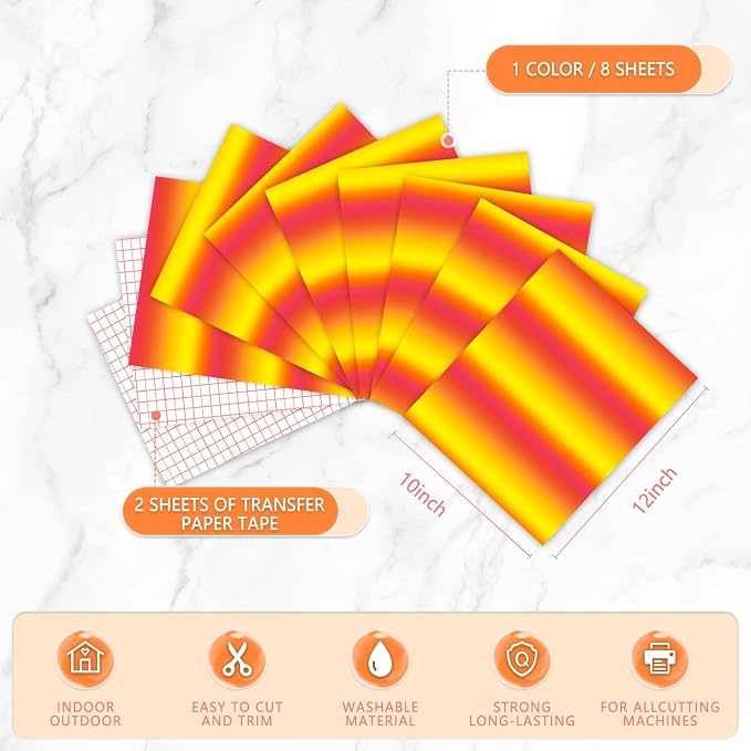 Tintnut Sunset Gradient Permanent Vinyl 8 Sheets 12x10in Adhesive Vinyl | Ombre - Image 2