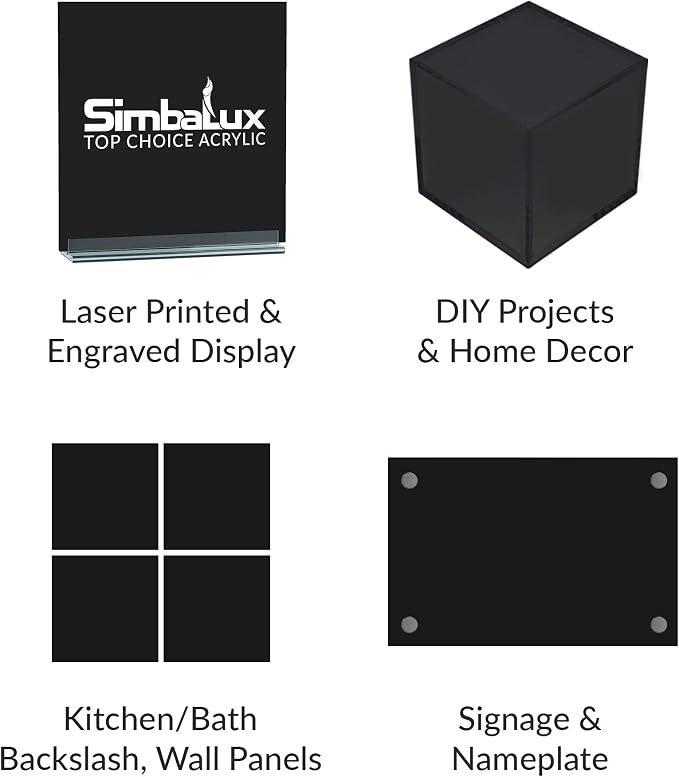 SimbaLux Acrylic Sheet Black Opaque Cast Plexiglass 12”x12” 1/4” Thick 6mm | - Image 6