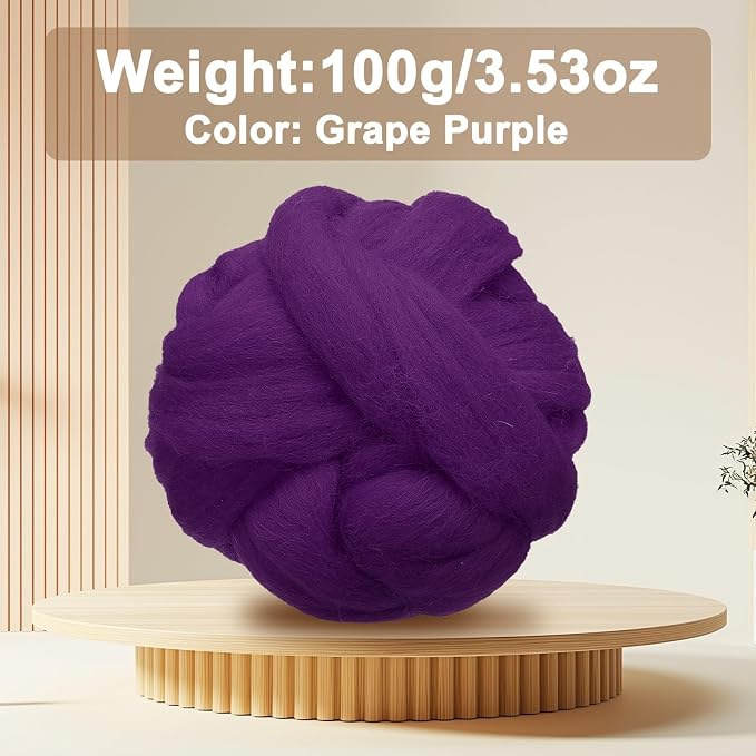 uxcell 3.53oz Wool Roving Yarn, Needle Felting Wool Fiber DIY Craft Needle Wet - Image 2