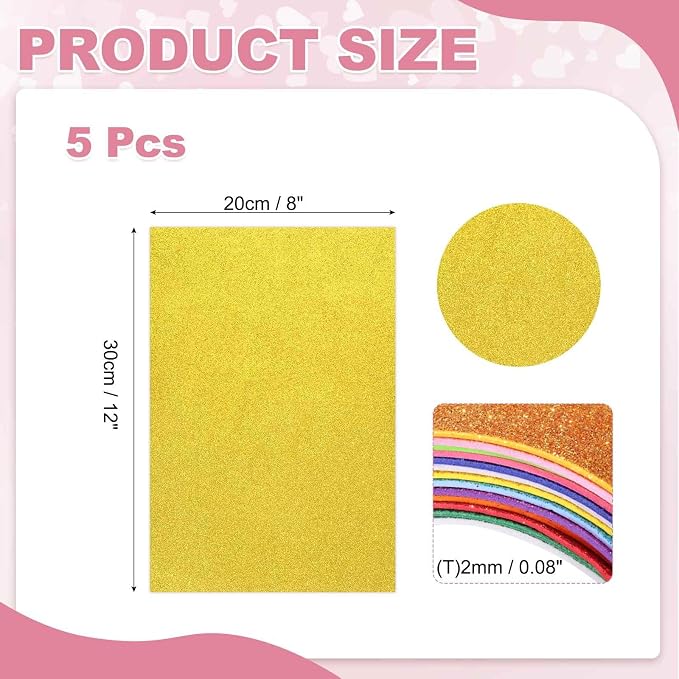 MECCANIXITY 5 Sheets Yellow Shiny Foam Sheets, 8 Inch x 12 Inch Sparkle EVA - Image 2