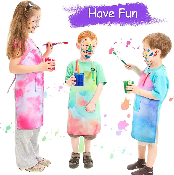 SATINIOR 3 Pack Kids Apron Rainbow Tie Dye Toddler Aprons - Image 7