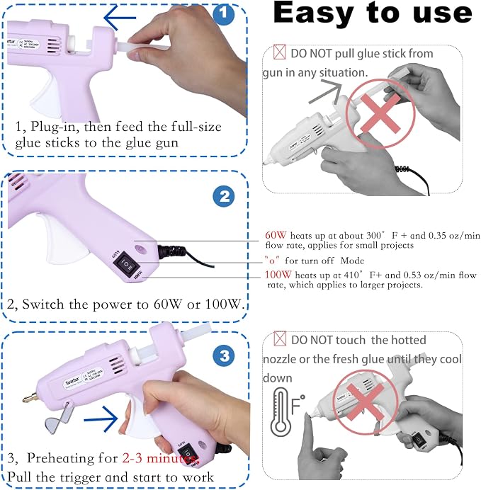 Full Size Hot Glue Gun with 60W/100W/OFF Switch, 9.8ft Extra-long Power Cord - Image 5