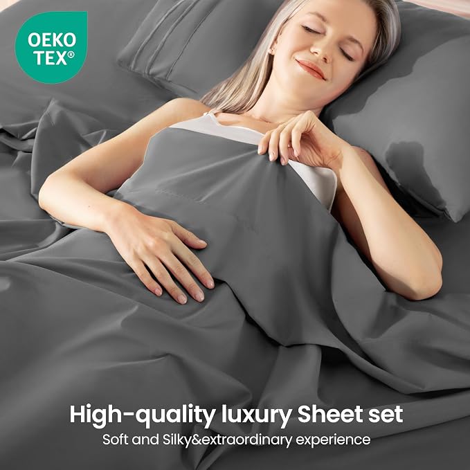ROSE&RISY Dark Grey King Sheet Set, 4 Pieces Soft Bedding King Sheet Set - Image 2