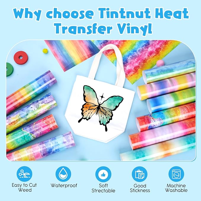 Tintnut Rainbow Gradient Heat Transfer Vinyl, PU HTV Sheets, stretch washable - Image 3