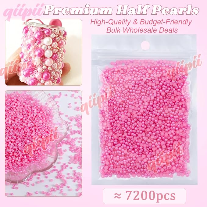 qiipii 7200PCS 3mm Small Hot Pink Half Round Pearls - Image 2