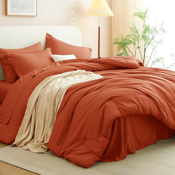 CozyLux Full Comforter Set Burnt Orange, 7 Pieces Bed in a Bag Terracotta - Image 7