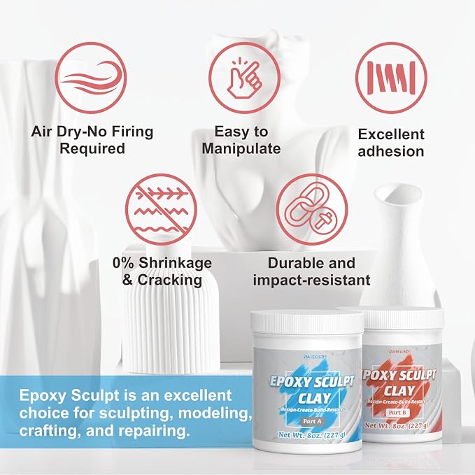 2 Pound White Epoxy Putty Sculpt Clay, 2 Part Modeling Compound - Image 6