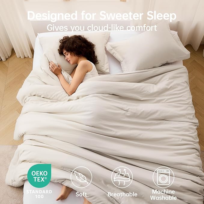 MUXHOMO Beige California King Comforter Set, All Season Ultra Soft Down - Image 2