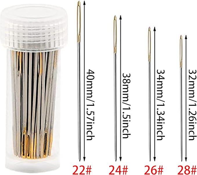 100pcs Cross Stitch Needles +2 Needle Threader Golden Color Large Eyes Cross - Image 2