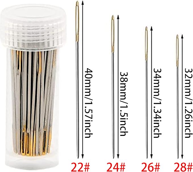 100pcs Cross Stitch Needles +2 Needle Threader Golden Color Large Eyes Cross - Image 2