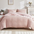 WARMDERN Pink Tufted Duvet Cover Set Queen Size, Striped Textured Duvet Cover by WARMDERN