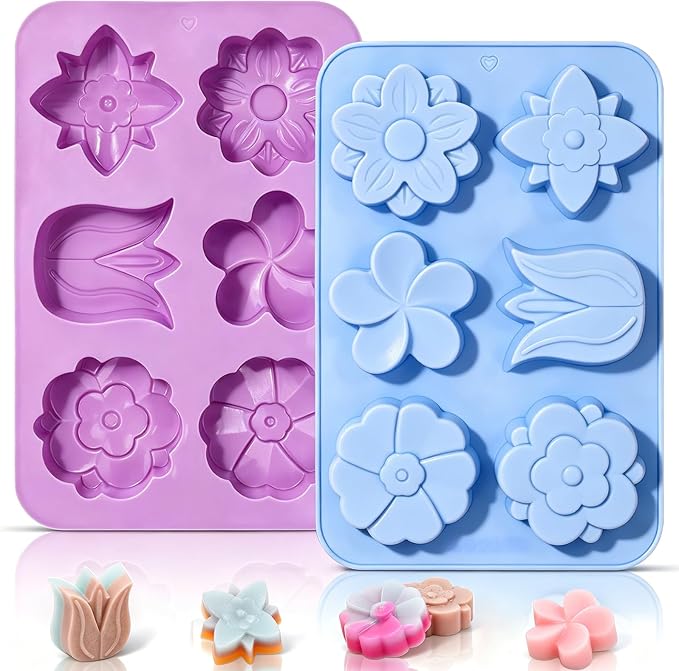 SJ Silicone Molds for Crafts, Flower Soap Molds 2 Pack | 6 Floral Designs by SJ