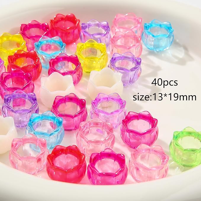 40pcs Acrylic Beads Transparent Colorful Lotus Flower Holder Beads Acrylic - Image 2