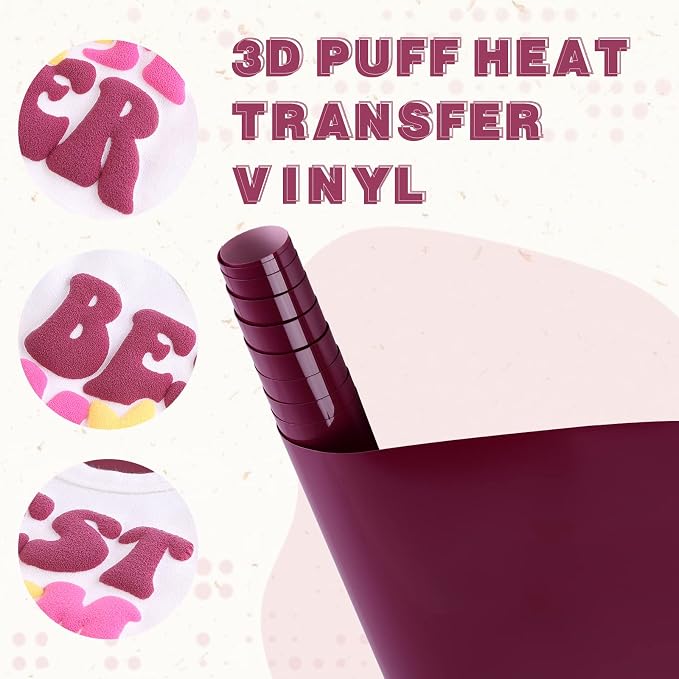 Tintnut Dark Scarlet Color Puff HTV Vinyl Roll, easy cut & weed, stretch - Image 3