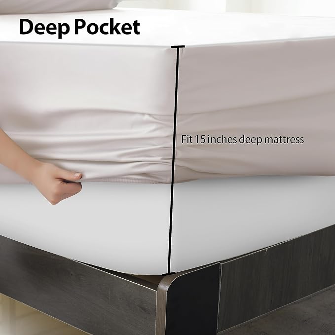 California King Size Fitted Sheet Only Light Beige, 100% Egyptian Cotton 600 - Image 4