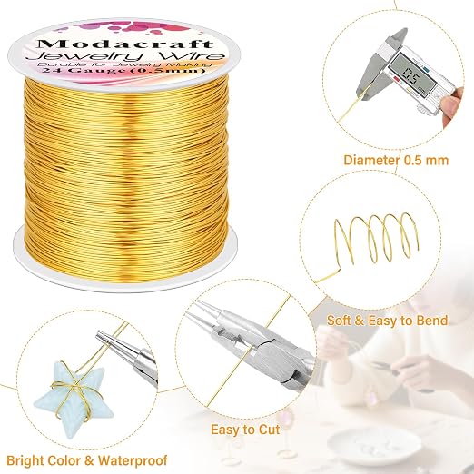 ModaCraft 24 Gauge Sweet Spot Jewelry Wire Gold + 4-in-1 Comfort Grip Pliers | - Image 2