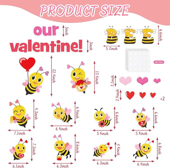 JarThenaAMCS Valentine' s Day Bee Classroom Door Decoration Bulletin Board Set - Image 2