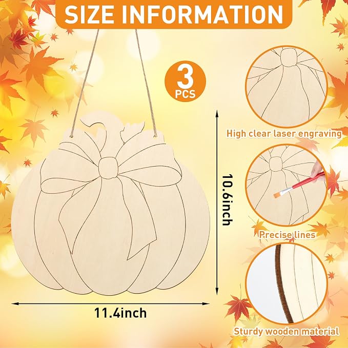 Unfinished Fall Wreaths Wood Crafts to Paint Set of 3, Unfinished Wood Cutouts - Image 2