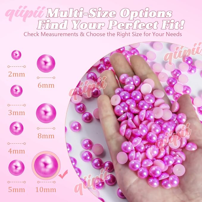 qiipii 220PCS 10mm Rose Red Half Round Pearls Bulk - Image 2