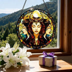 Greatingreat Stained Glass Window Hanging Hecate Triple Moon Goddess, Home Room - Image 6