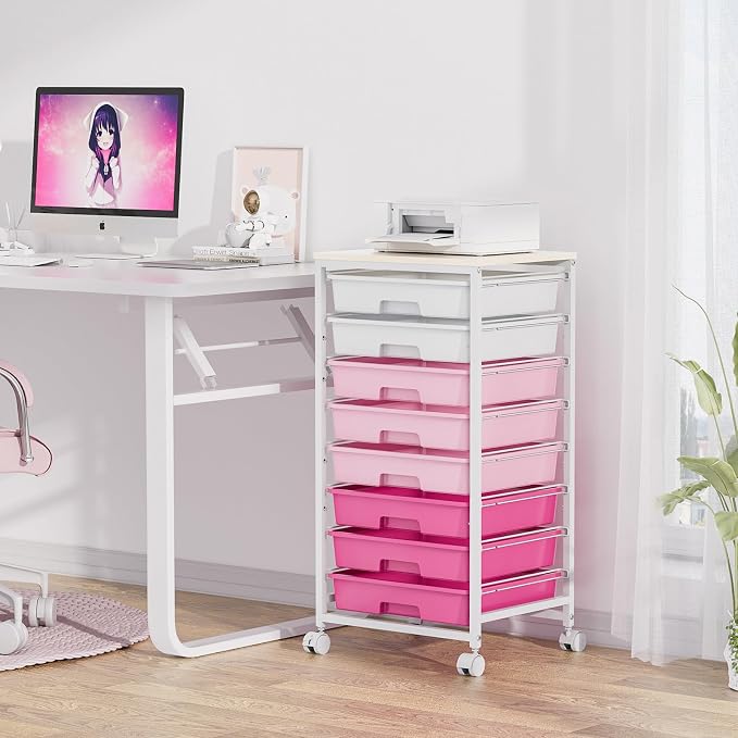 Rolling Cart with Drawers, Storage Cart with 8 Drawers and Wooden Tabletop - Image 9